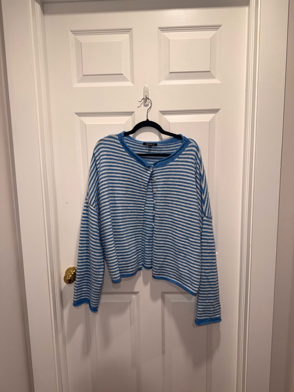 Forever 21 Blue and White Striped Button-Front Cardigan